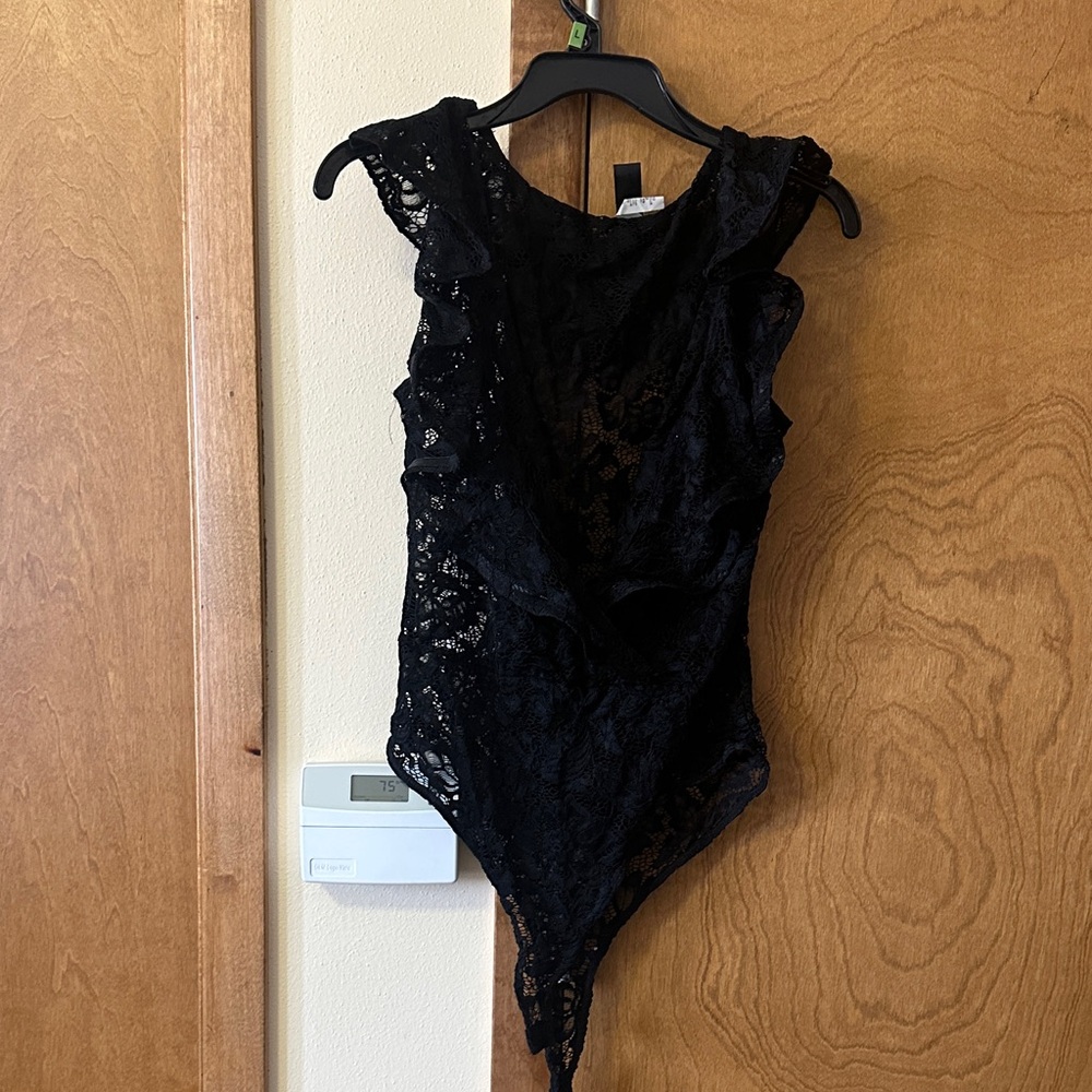 Cider Black Lace Ruffle Bodysuit